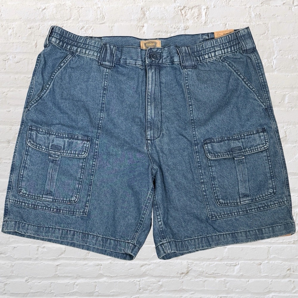 Foundry Mens Denim Cargo Shorts Size 46 Casual 100% Cotton Weekend Comfy 9" NWT